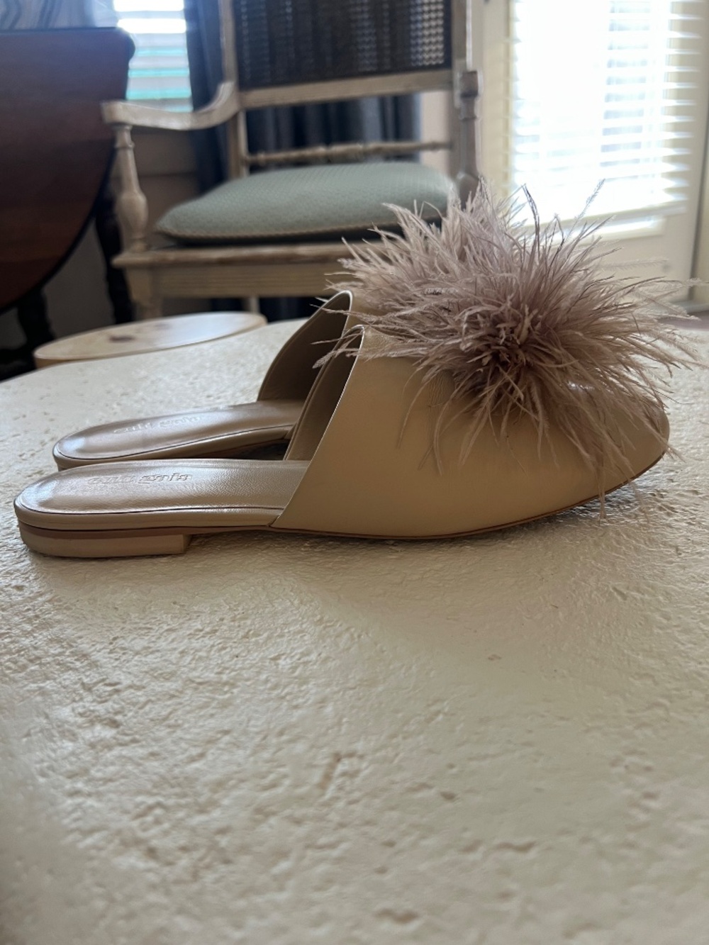 Cult Gaia Ray Ostrich Feather Mules, size 39.5, color Sand - Picture 3 of 6